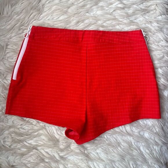 h:ours Brisa Red Checkered Cheeky Mini Side Zip Shorts - Picture 6 of 8